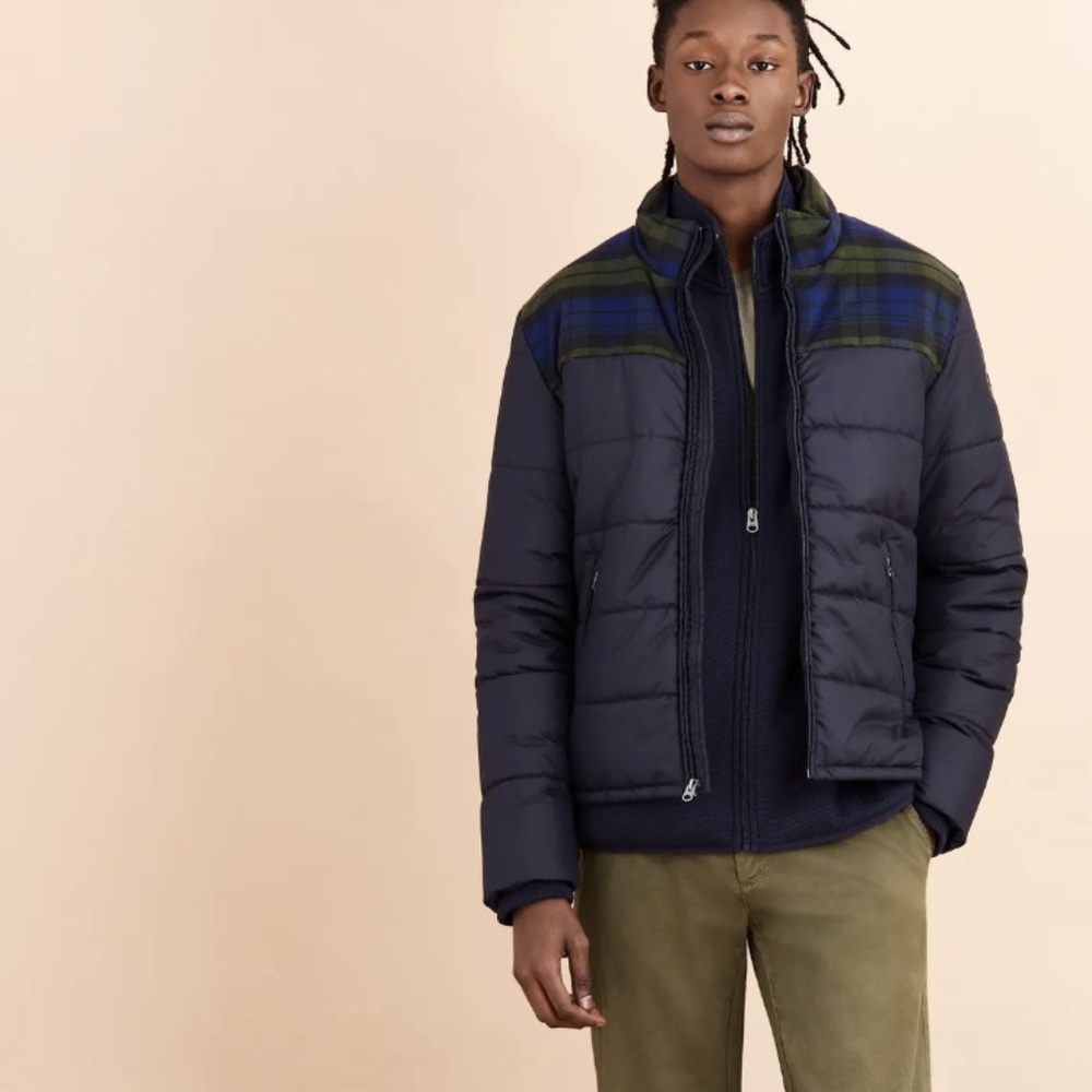 Brooks Brothers Color Block Puffer Jacket Thermore Insulation Navy Plaid Small